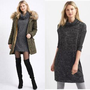 GAP Women's Grey Knit Sweater Dress Cowl Neck Gray Long Sleeve Shirt Mini Small